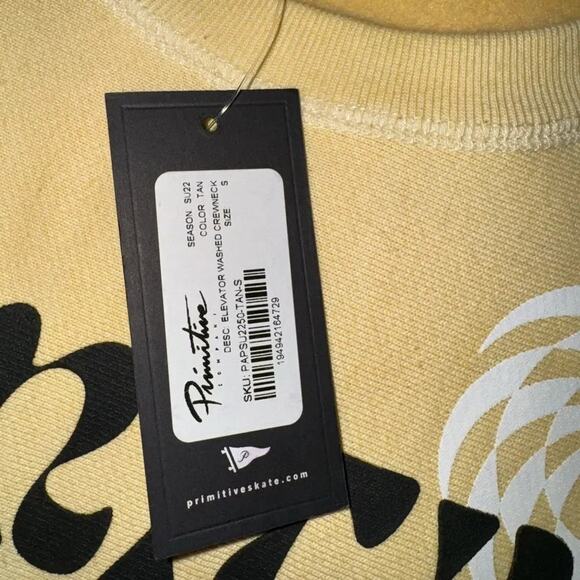 Primitive Skateboarding Elevator Yellow Washed Crewneck Sweatshirt, Unisex Small - Picture 5 of 10